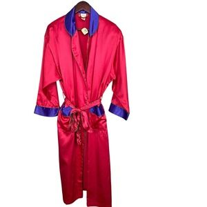 Vintage 90s Victoria's Secret Gold Label Satin Robe Pink Purple Trim NWT P/S